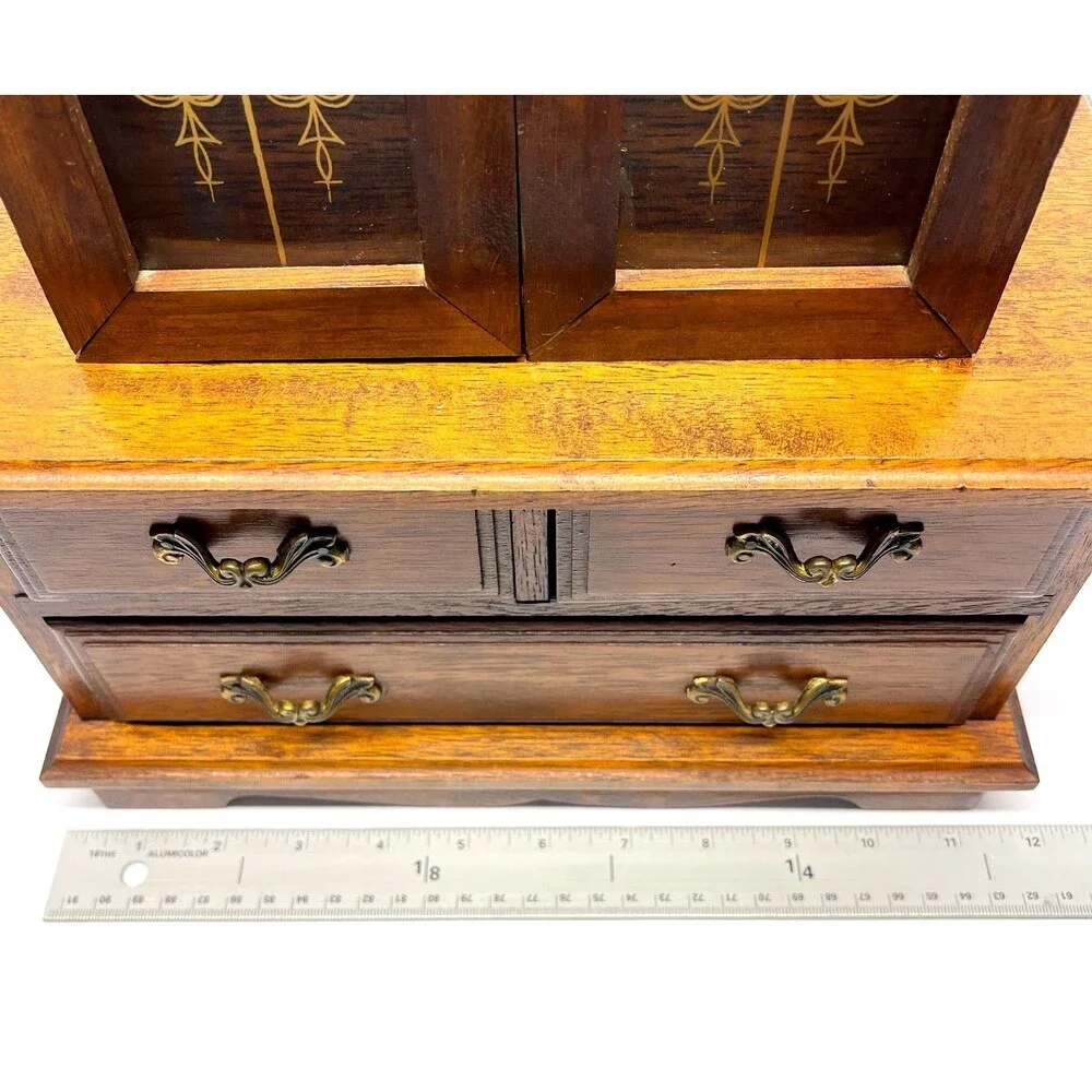 Vintage Laurel Japan Musical Jewelry Armoire 6 Drawer Love Story Music Box